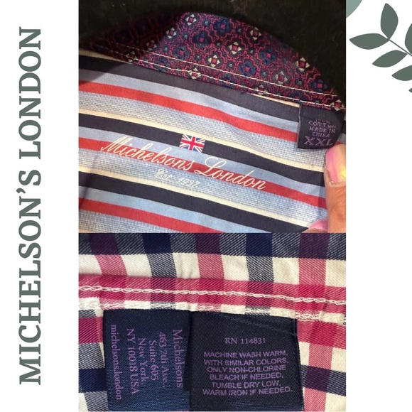 🛍️3/$40 Michelson’s London XXL Checkered Button-Up Shirt Contrast Cuff - Picture 5 of 5